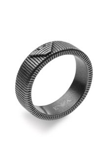 Emporio Armani Tarnished Stainless Steel Ring - Lyst