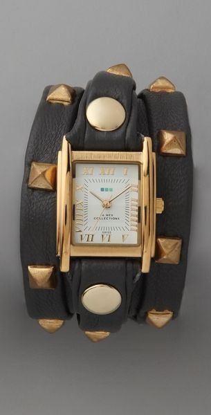La Mer Collections Studded Wrap Rectangle Watch Black in Black (grey) - Lyst