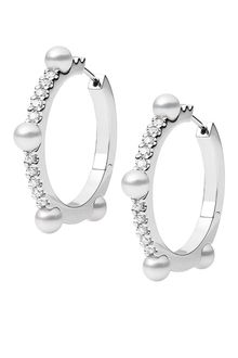 Mikimoto Tempo Akoya Cultured Pearl & Diamond Hoop Earrings - Lyst