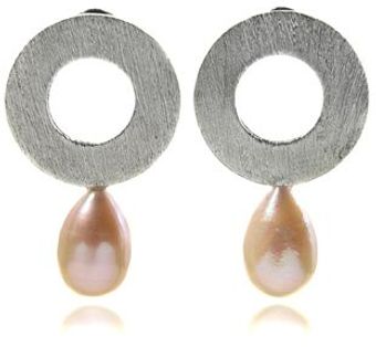 Sikara & Co. Sikaras Brushed Circle with Fresh Water Pearl Dro - Lyst