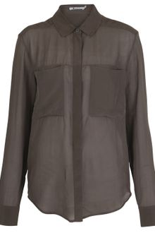 T By Alexander Wang Taupe Sheer Silk Shirt Blouse - Lyst