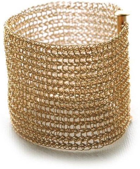 Yoola Gold Crocheted Cuff in Gold - Lyst
