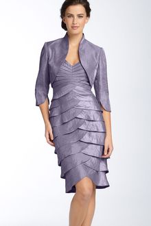 Adrianna Papell Tiered Hammered Satin Sheath Dress & Bolero - Lyst