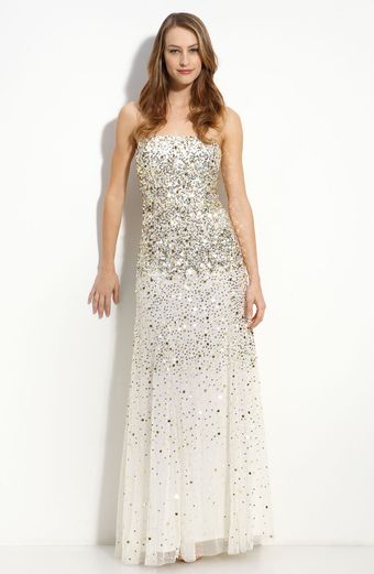 Adrianna Papell Sequined Strapless Mesh Gown - Lyst