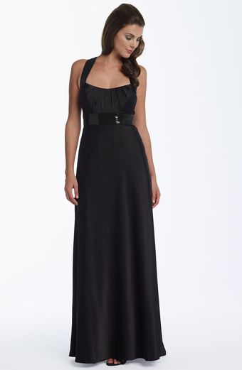 Sequined Waist Satin Gown 