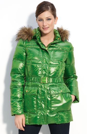  Quilted Down Jacket with Faux Fur Trim 