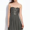 Calvin Klein Strapless Chiffon Dress with Sequin Trim in Gray (gunmetal) - Lyst