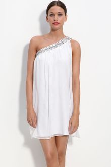 Calvin Klein One Shoulder Chiffon Dress with Rhinestone Trim - Lyst