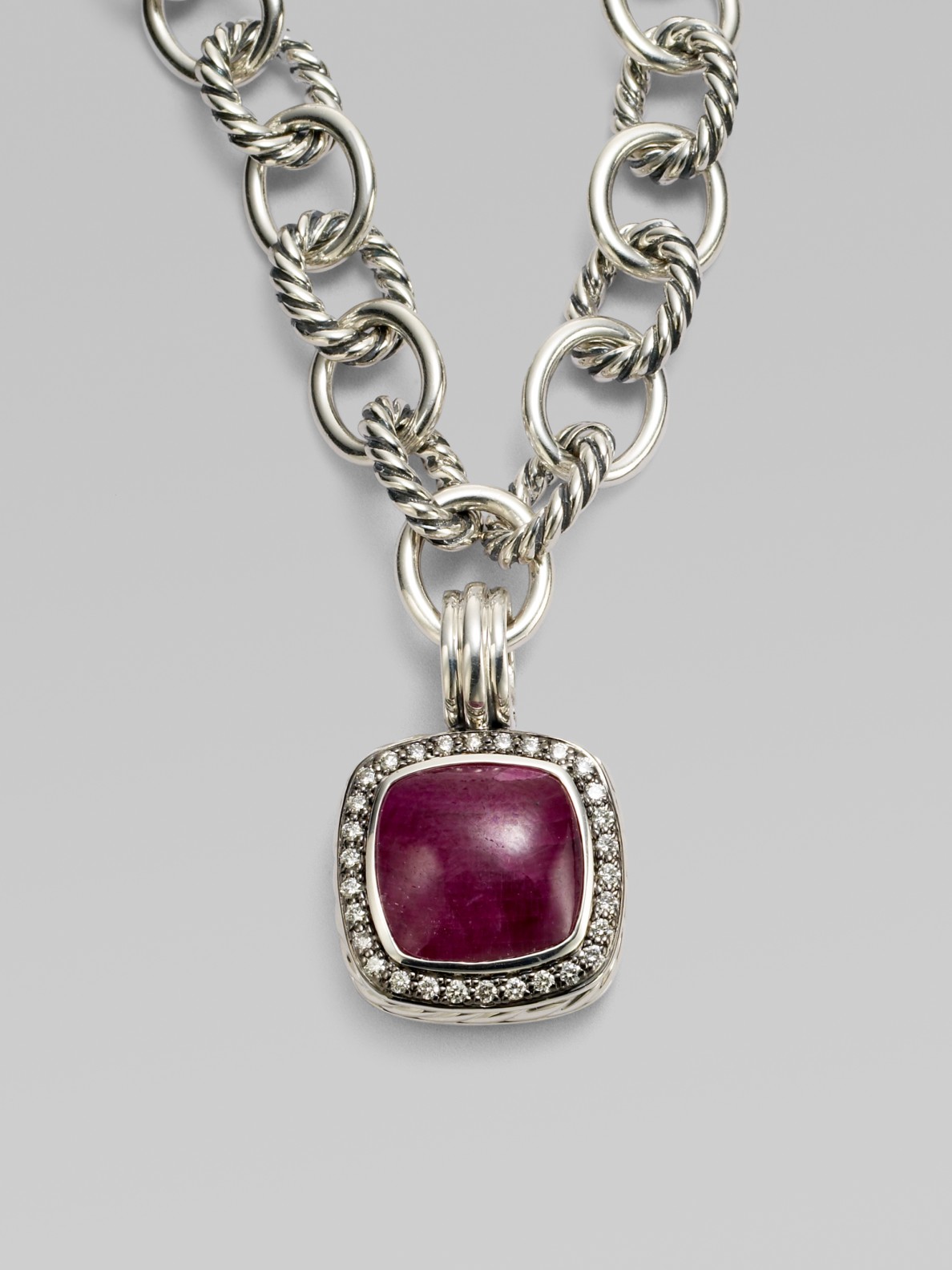 David Yurman Ruby, Diamond & Sterling Silver Enhancer in Silver Lyst