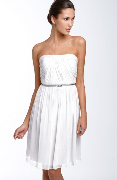 Donna Morgan Belted Chiffon Dress in White - Lyst