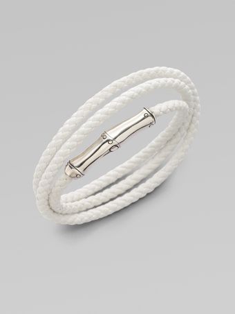  Leather and Sterling Silver Wrap Bracelet/white 