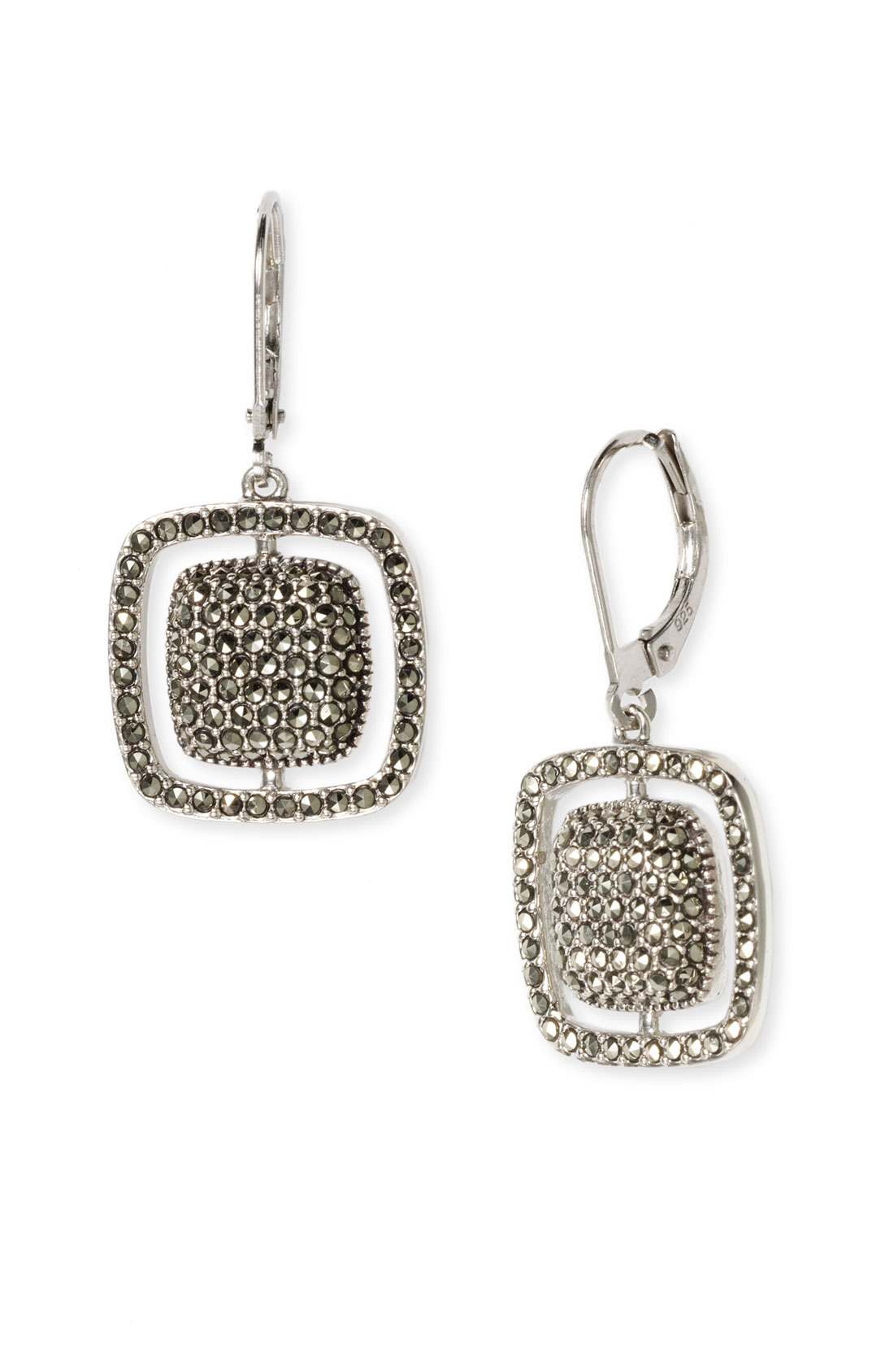 Judith Jack Sterling Silver & Marcasite Cushion Drop Earrings in Silver (marcasite / sterling