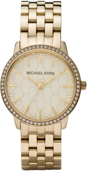 Michael Kors Golden Watch with Mk Logo and Glitz - Lyst