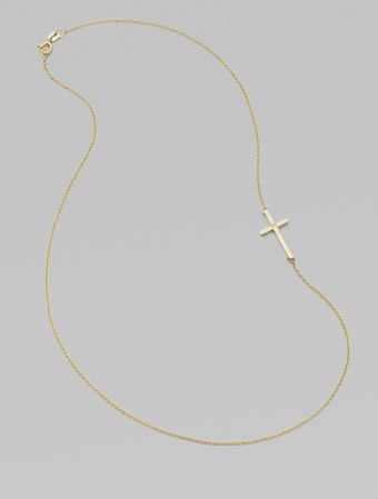 Mizuki 14k Yellow Gold & Diamond Side Cross Necklace - Lyst