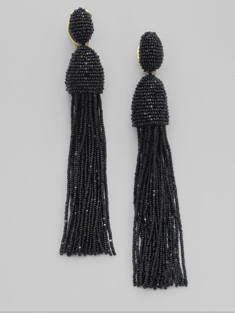 Oscar de la Renta Hematite Seed Beaded Fringe Earrings - Lyst
