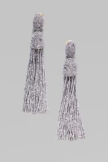 Oscar de la Renta Hematite Seed Beaded Fringe Earrings - Lyst