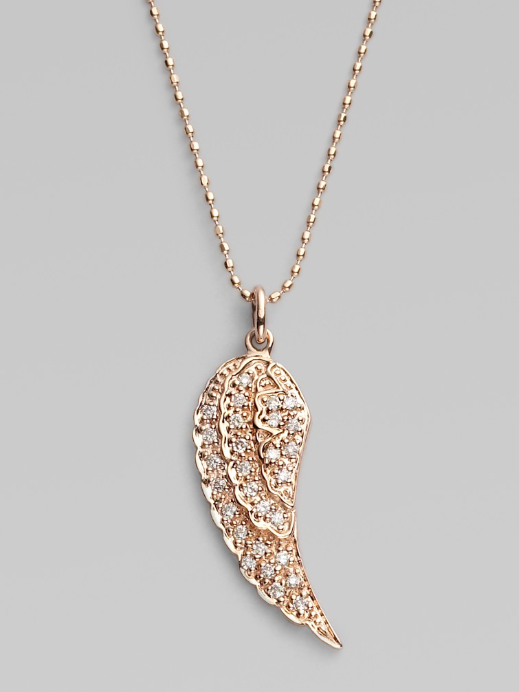 Sydney Evan Diamond & 14k Rose Gold Wing Necklace in Gold | Lyst