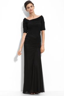 Tadashi Shoji Asymmetrical Ruched Mesh Gown - Lyst