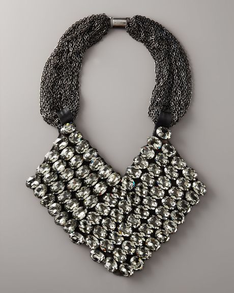Vera Wang Rhinestone Chevron Necklace in Gray - Lyst