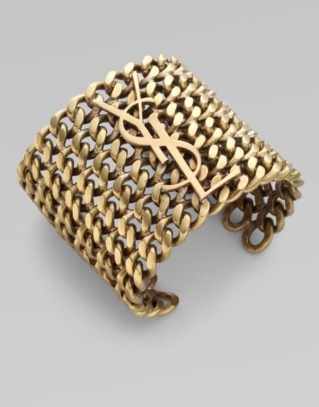 Saint Laurent Signature Structured Chain Cuff Bracelet in Gold | Lyst
