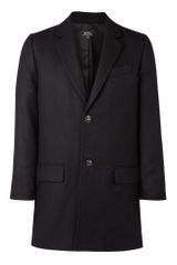 A.P.C. Black Herringbone Single Breasted Overcoat