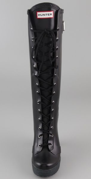 Hunter Lapins Lace Up High Heel Boots in Black - Lyst