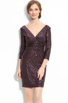 Kay Unger Sequin Embellished Satin Dress - Lyst