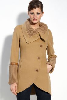 Mackage Tessa Wool Blend Coat with Knit & Leather Trim - Lyst