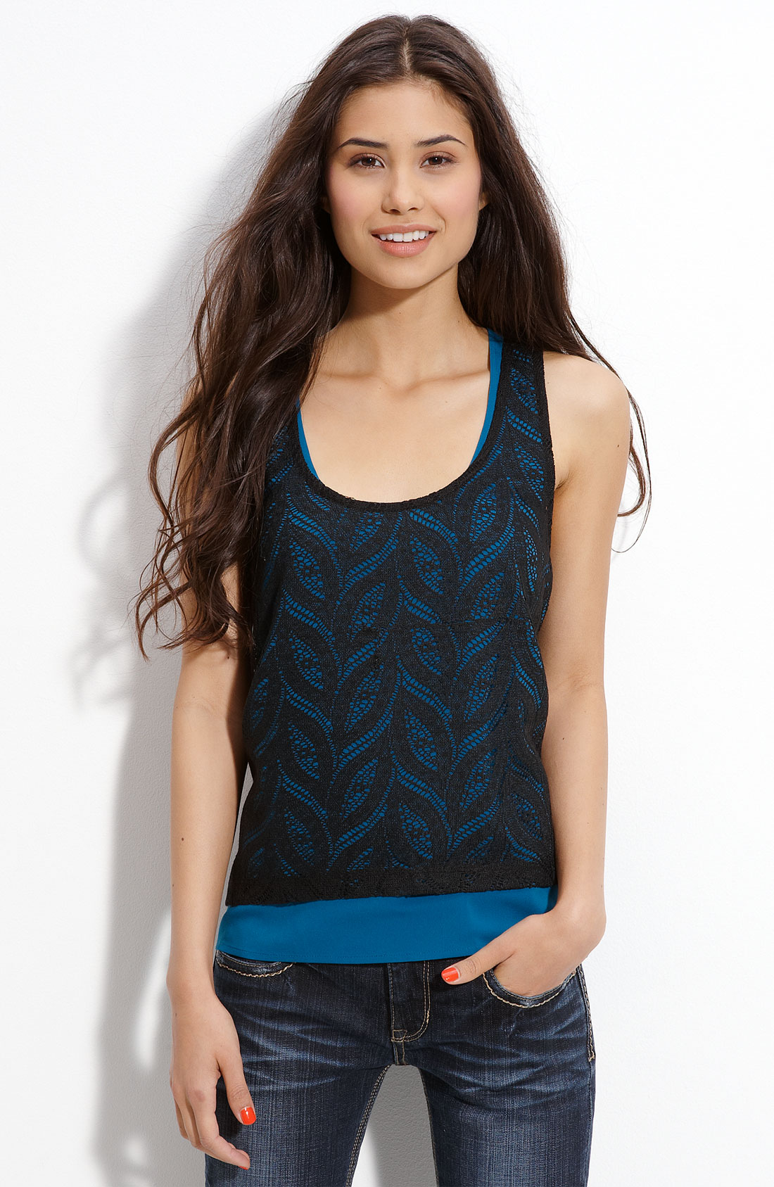 Chloe K Crochet Tank (juniors) in Black Lyst