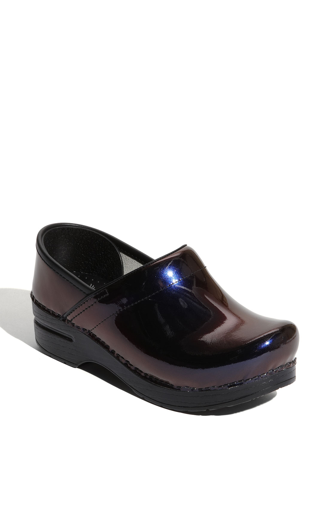 dansko purple patent clogs