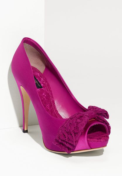 Dolce & Gabbana Lace Bow Satin Pump in Pink - Lyst