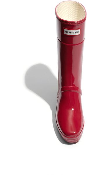 Hunter Kellen Wedge Heel Rain Boot In Red Cranberry Lyst