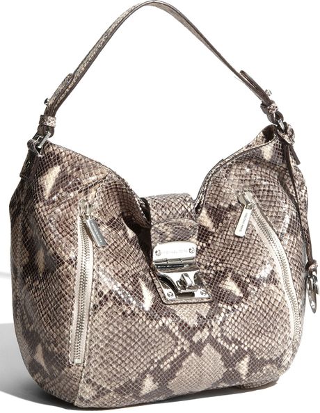 Michael By Michael Kors Jenna Python Embossed Tote in Animal (dark sand) - Lyst