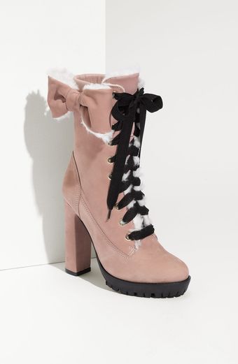  Faux Fur Lined Pink Bow Boot 