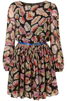 Topshop Feather Floral Pleated Dress - Lyst