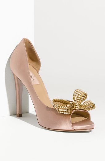 Valentino Pearl Bow Satin Dorsay Pump - Lyst