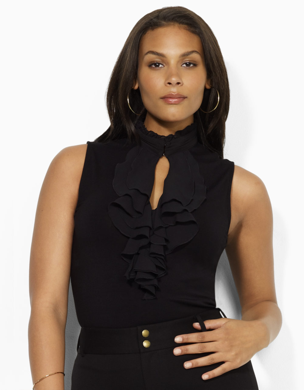 Lauren By Ralph Lauren Plus Size Emely Georgette Ruffled Blouse In