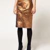 River Island Metallic Leather Pencil Skirt in Gold - Lyst