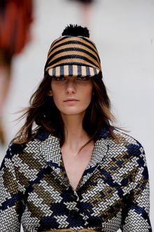 Burberry Prorsum Spring 2012 Small Raffia Hat With Stripe Pattern And Black Pom Pom - Lyst
