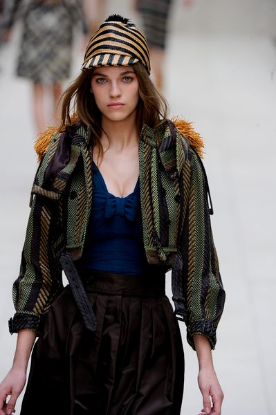 Burberry Prorsum Spring 2012 Small Raffia Hat With Stripe Pattern And Little Black Pom Pom in Beige - Lyst