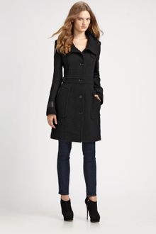 Cole Haan Textured Wool-rich Leather-trim Pant Coat - Lyst