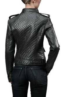 Forzieri Womens Black Quilted Leather Zip Motorcycle Jacket - Lyst