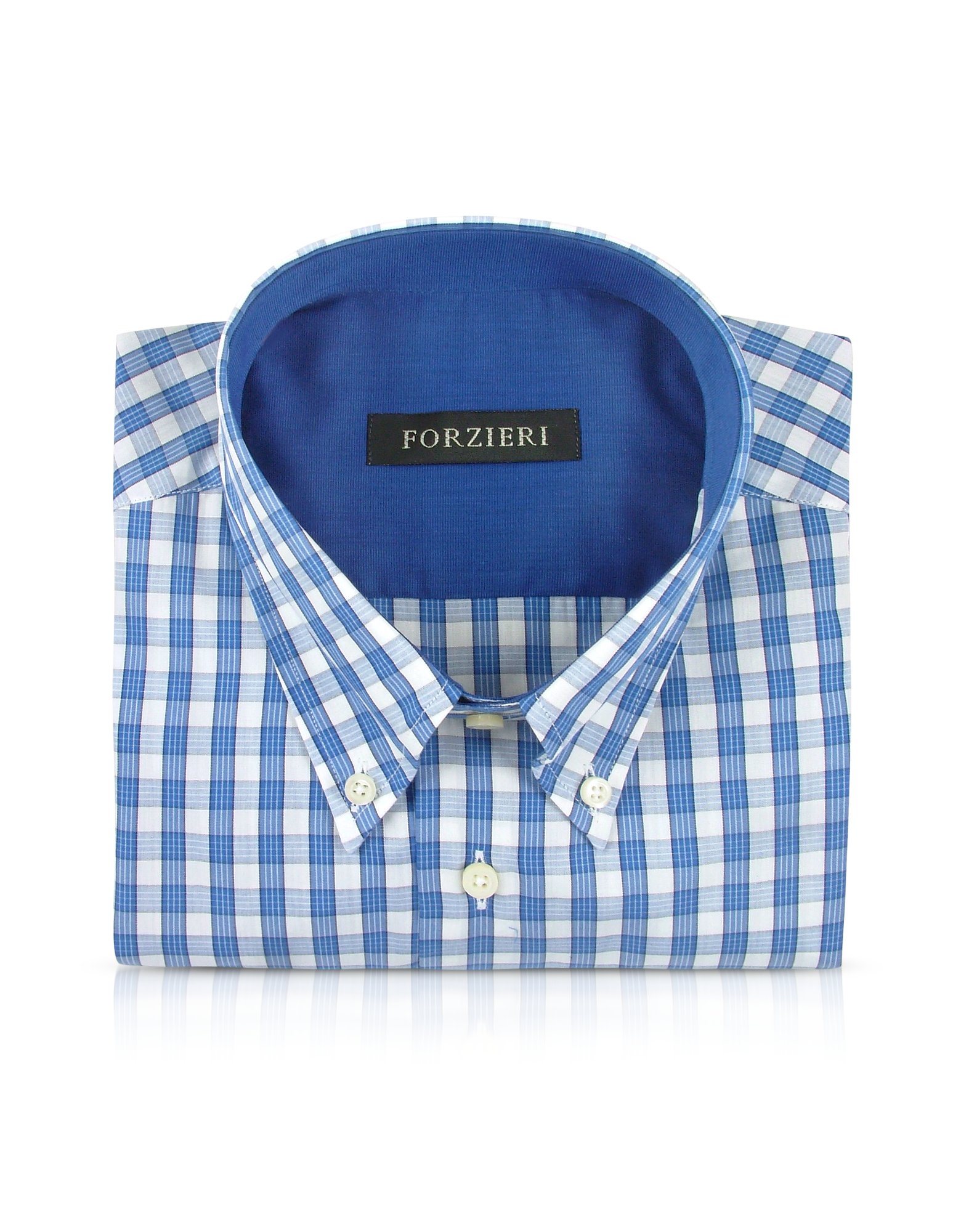 Forzieri White & Blue Checked Button Down Cotton Dress Shirt in Blue