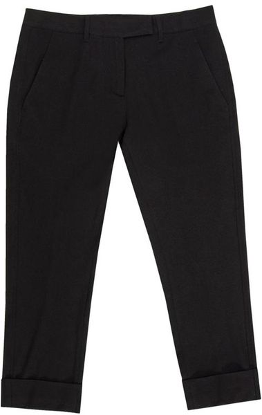 Ann Demeulemeester Stretch Virgin Wool Cropped Trousers with Turnups in Black - Lyst