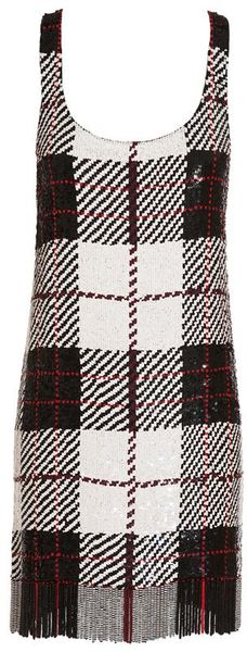 Ashish Sequin Tartan Dress with Fringing in Multicolor (black white) - Lyst