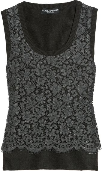  Lace-front Ribbed Jersey Tank 