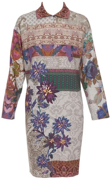 Etro Floral Printed Wool and Silk Shirt Dress in White (white multi) - Lyst