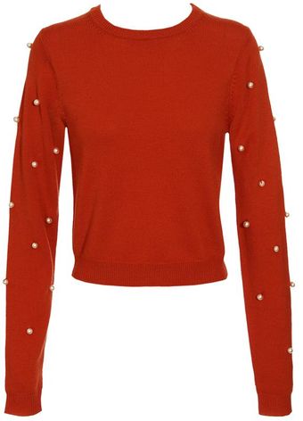 House Of Holland Merino Wool Jumper with Pearl Sleeves - Lyst