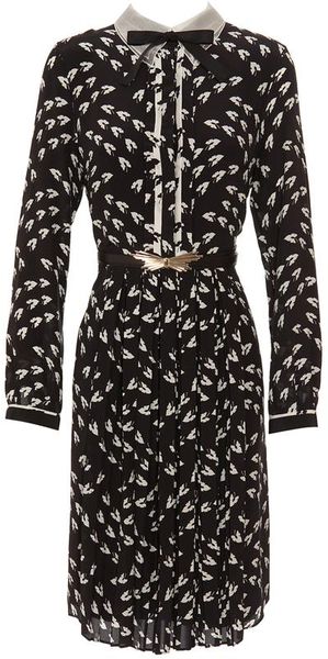  Silk Shirtdress with Leaf-print 