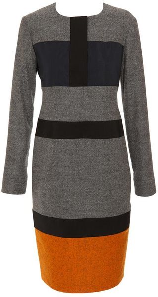 Jil Sander Colour Blocked Woolblend Dress in Gray (grey) - Lyst